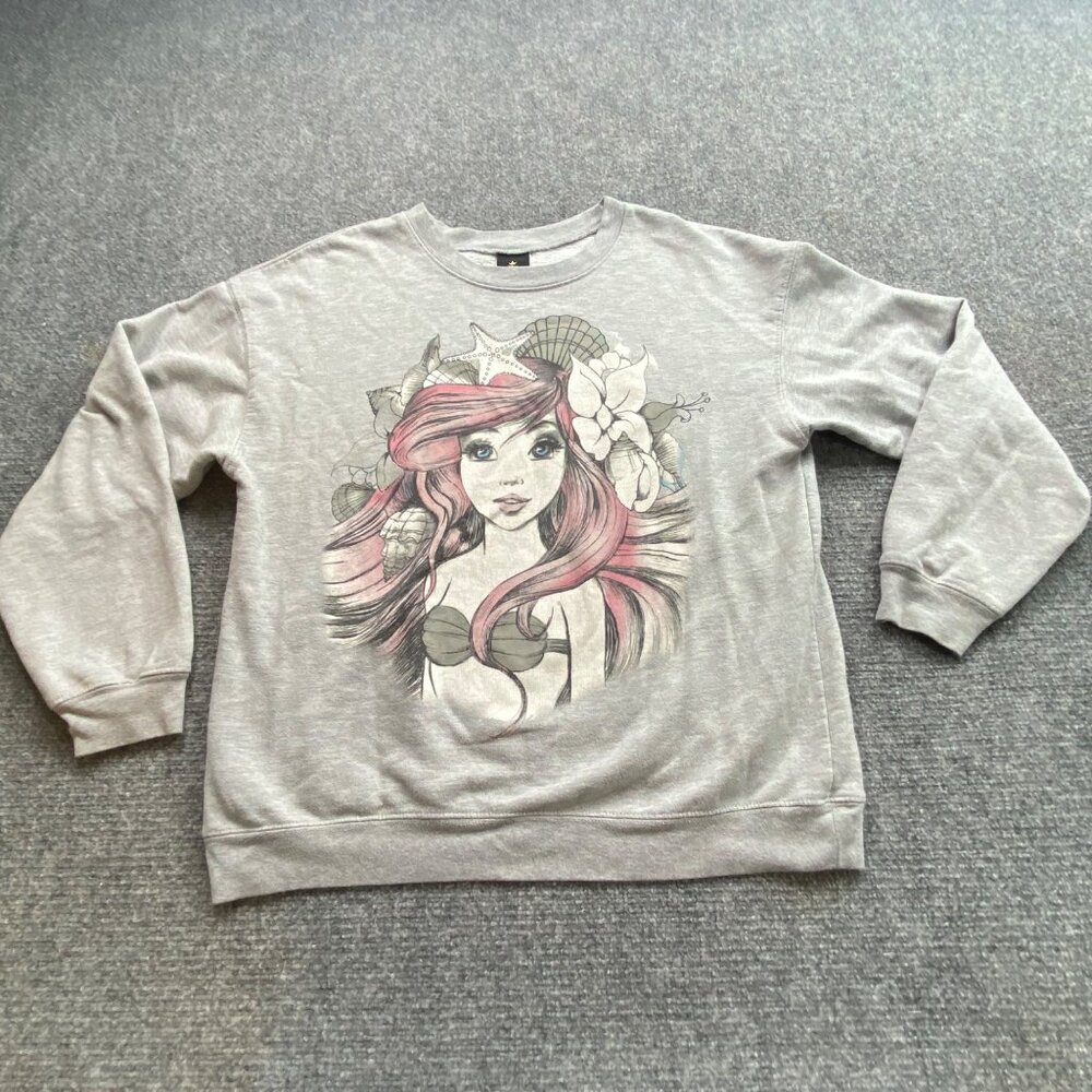 Disney Princess Ariel Graphic Sweatshirt Women XL 15-17 Gray Fairy Y2K Soft Girl